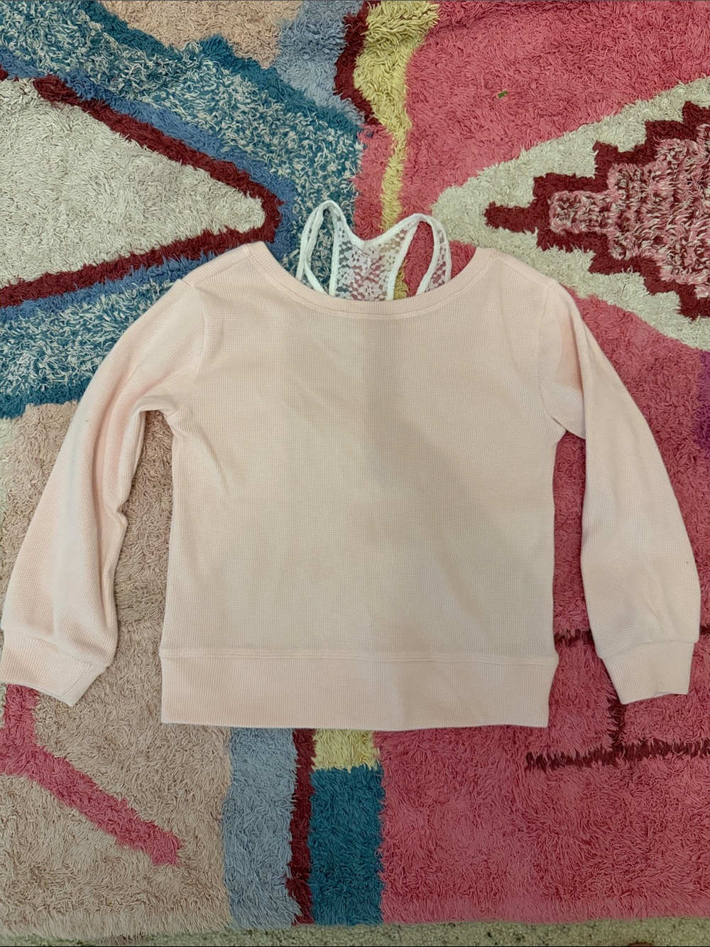 Abercrombie & Fitch Light Pink Girls Long Sleeve Top with Strappy Back Detail